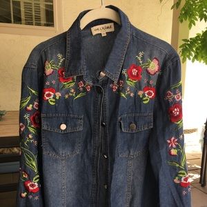 Embroidered Light Denim Button Up